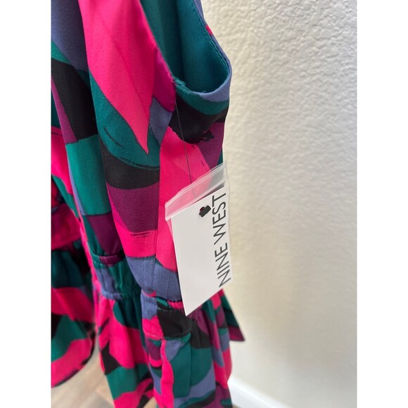 Nine West Size Large NWT Pink Green Flowy Halter Neck Tank Top Blouse Shirt - Picture 3 of 6